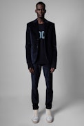 Viks Velvet Jacket - Men's navy blue velvet jacket
