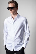 Camicia Sydney Pop - Camicia bianca da uomo in cotone ricamato