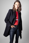 Marco Coat - Straight-cut navy blue wool coat