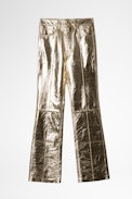 Leather Pants Poete Gold Foil - Women's gold foil leather pants