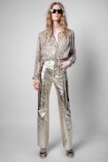 Leather Pants Poete Gold Foil - Women's gold foil leather pants