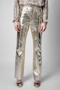 Leather Pants Poete Gold Foil - Women's gold foil leather pants