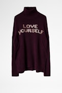 Jersey Alma - Jersey de mujer de cuello vuelto de lana gris Love Yourself