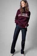 Jersey Alma - Jersey de mujer de cuello vuelto de lana gris Love Yourself