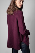 Jersey Alma - Jersey de mujer de cuello vuelto de lana gris Love Yourself