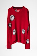 Markus Cashmere Sweater - Women’s happy face red cashmere sweater