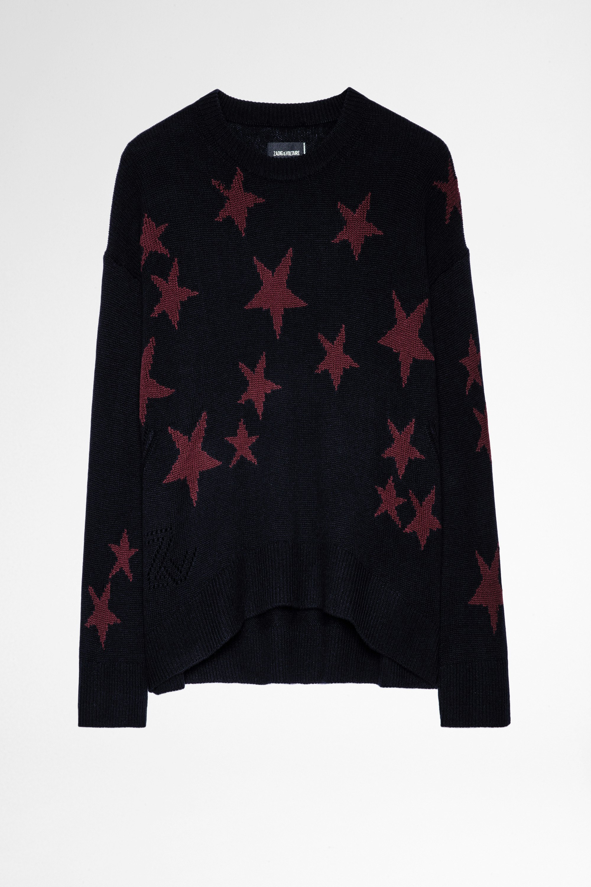 Markus Cashmere Sweater Women's navy blue cashmere sweater with stars print