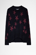 Markus Cashmere Sweater - Women's navy blue cashmere sweater with stars print