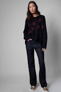 Markus Cashmere Sweater - Women's navy blue cashmere sweater with stars print