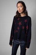Markus Cashmere Sweater - Women's navy blue cashmere sweater with stars print