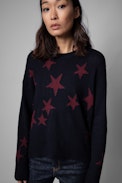 Markus Cashmere Sweater - Women's navy blue cashmere sweater with stars print