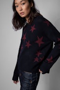 Markus Cashmere Sweater - Women's navy blue cashmere sweater with stars print