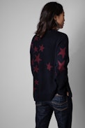 Markus Cashmere Sweater - Women's navy blue cashmere sweater with stars print