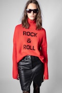 Jersey Alma - Jersey de mujer rojo de cuello vuelto Rock and roll