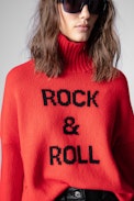 Jersey Alma - Jersey de mujer rojo de cuello vuelto Rock and roll