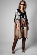 Clyde Coat - Women’s camel patterned poncho coat