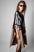 Clyde Coat - Women’s camel patterned poncho coat