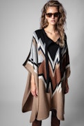 Clyde Coat - Women’s camel patterned poncho coat