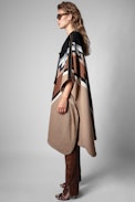 Clyde Coat - Women’s camel patterned poncho coat