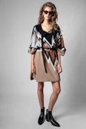 Clyde Coat - Women’s camel patterned poncho coat