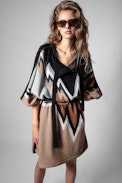 Clyde Coat - Women’s camel patterned poncho coat