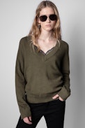 Brumy Sweater - Women’s khaki wool sweater