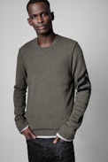 Kennedy Arrow Sweater Cashmere - Men’s khaki wool sweater with arrows on the sleeve