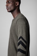 Kennedy Arrow Sweater Cashmere - Men’s khaki wool sweater with arrows on the sleeve