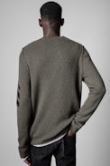 Kennedy Arrow Sweater Cashmere - Men’s khaki wool sweater with arrows on the sleeve