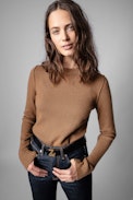 Pull Sourky Cachemire - Pull en cachemire cognac à coudières dorées Femme