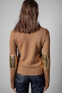 Pull Sourky Cachemire - Pull en cachemire cognac à coudières dorées Femme