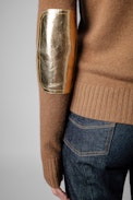 Pull Sourky Cachemire - Pull en cachemire cognac à coudières dorées Femme