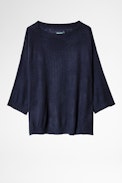 Cashmere Flint Sweater - Woman’s navy blue three-quarter sleeve sweater