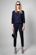 Cashmere Flint Sweater - Woman’s navy blue three-quarter sleeve sweater