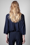 Cashmere Flint Sweater - Woman’s navy blue three-quarter sleeve sweater