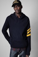 Clay Cashmere Sweater - Men's hoodie in navy blue cashmere adorned with arrows on the sleeves