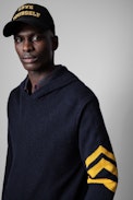 Clay Cashmere Sweater - Men's hoodie in navy blue cashmere adorned with arrows on the sleeves
