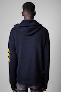 Clay Cashmere Sweater - Men's hoodie in navy blue cashmere adorned with arrows on the sleeves