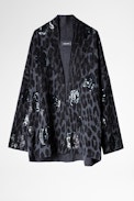 Manteau Maya - Manteau imprimé léopard gris à paillettes Femme
