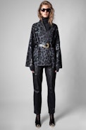 Manteau Maya - Manteau imprimé léopard gris à paillettes Femme