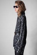 Manteau Maya - Manteau imprimé léopard gris à paillettes Femme