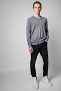 Jersey Vasko Patch - Jersey negro de hombre de lana merina con coderas