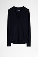 Vivi Cashmere Sweater - Women's navy blue cashmere sweater with star patches