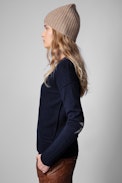 Vivi Cashmere Sweater - Women's navy blue cashmere sweater with star patches