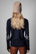 Vivi Cashmere Sweater - Women's navy blue cashmere sweater with star patches