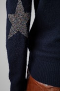 Vivi Cashmere Sweater - Women's navy blue cashmere sweater with star patches