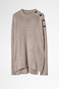 Malta Cashmere Sweater - Women's cappuccino cashmere sweater with shoulder buttons