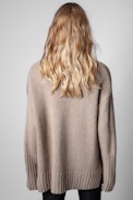 Malta Cashmere Sweater - Women's cappuccino cashmere sweater with shoulder buttons