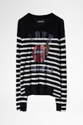 Source Cashmere Sweater - Women’s Love Yourself black breton sweater with rhinestone mouth