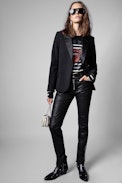 Source Cashmere Sweater - Women’s Love Yourself black breton sweater with rhinestone mouth
